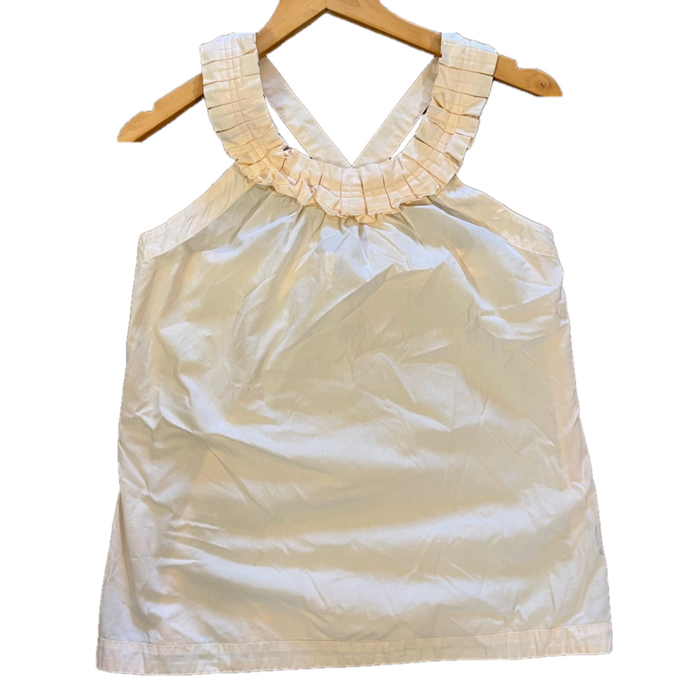 J Crew light pink crisscross back ruffle short sleeve Cotton halter tank SZ 4